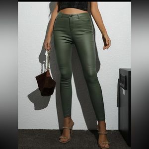 Green faux leather pants